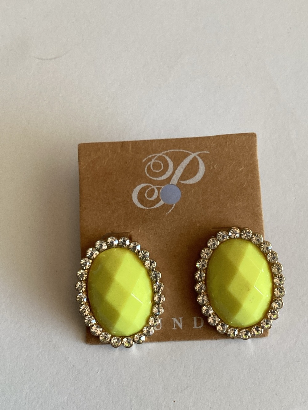 Plunder Neon Yellow Faceted Oval Crystal Halo Stud Earrings